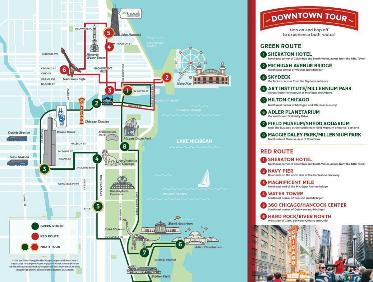 Chicago Hop On Hop Off Bus tours mapa