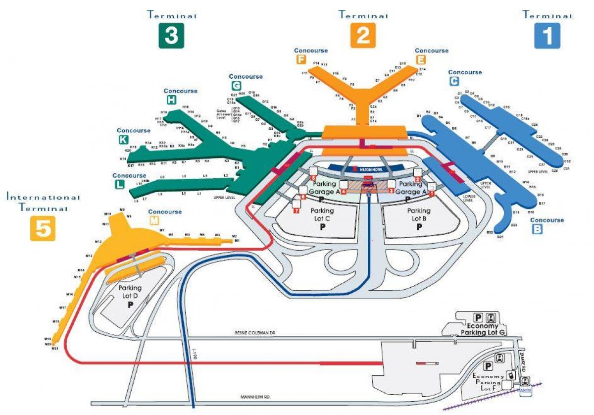Mapa do terminal do aeroporto de Chicago